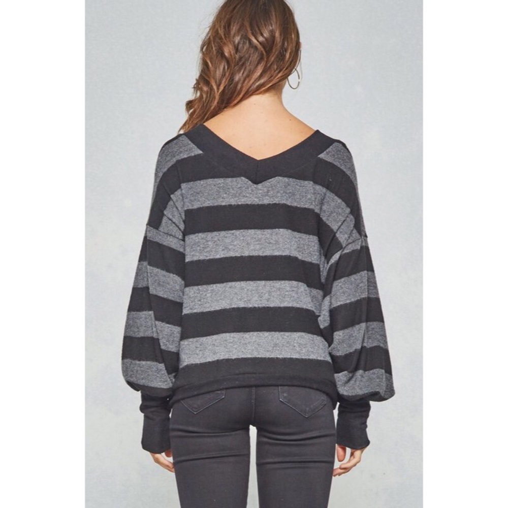 Alexa Brushed Knit Stripe Top - Black/Charcoal - Picture 2 of 5